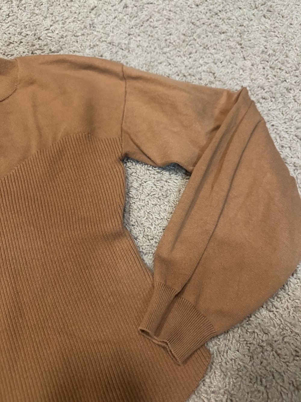 Open Edit Camel-Tone Ribbed Crewneck Sweater - Picture 4 of 5